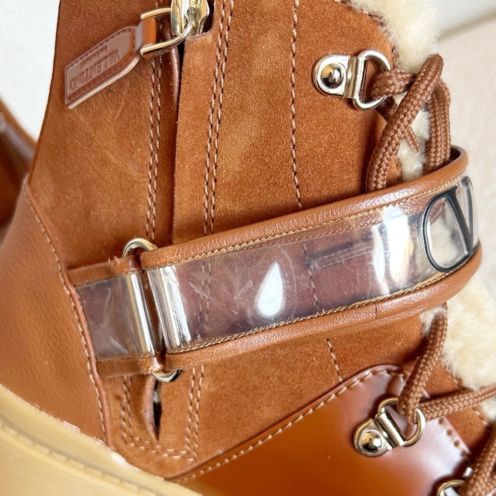 Valentino Garavani Trekkgirl Vlogo Brown Suede Shearling Boots Size EU 38 - Picture 13 of 16